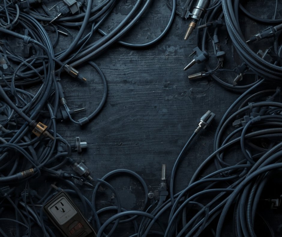 Cables y materiales eléctricos sobre mesada