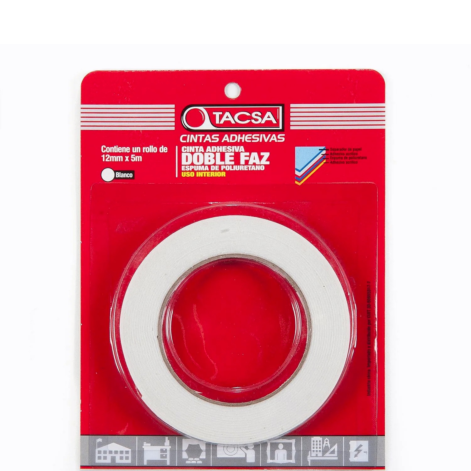 CINTA DOBLE FAZ TACSA 12mm x 5m