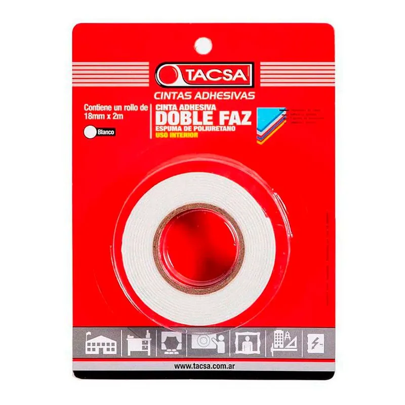 CINTA DOBLE FAZ TACSA 18mm x 2m