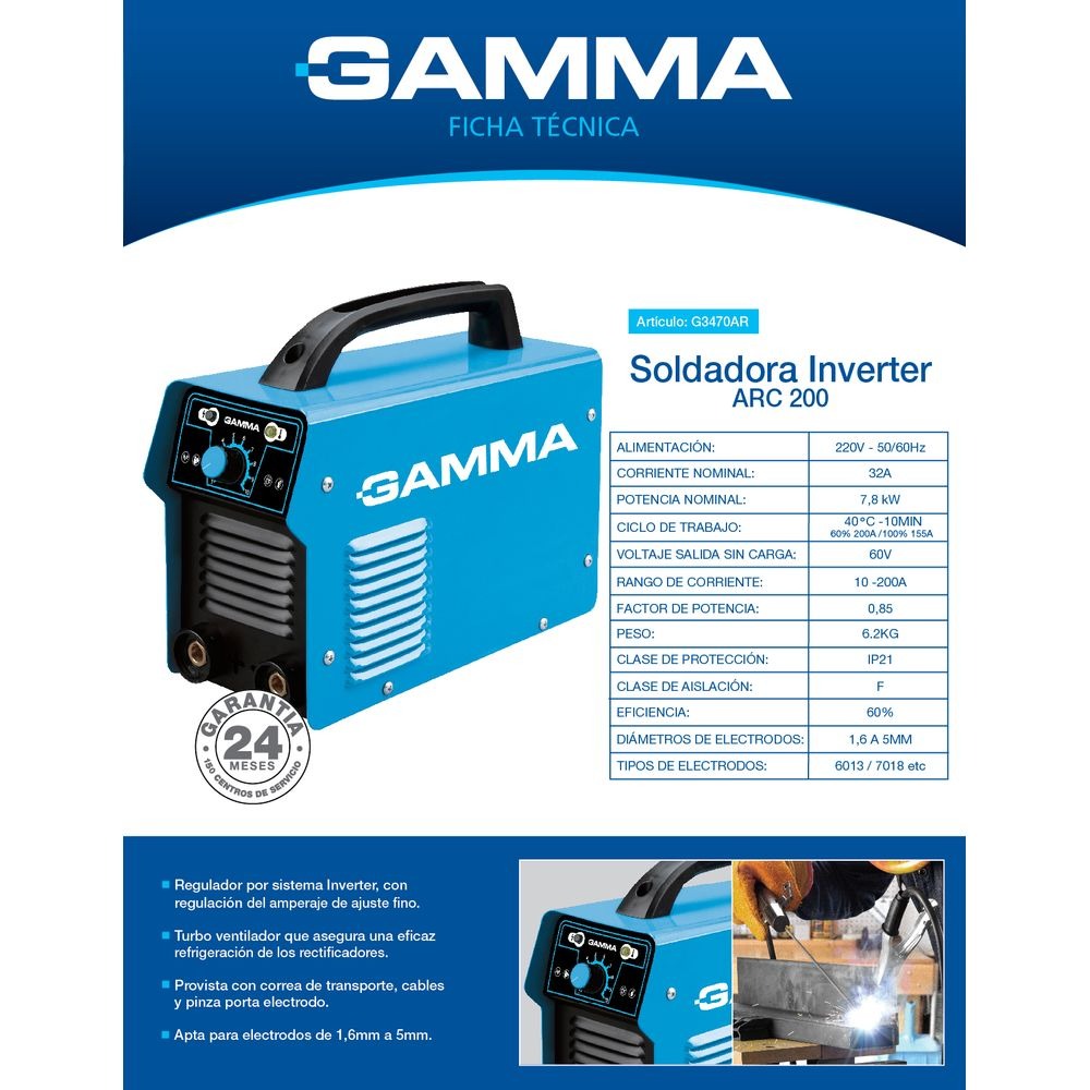 SOLDADORA INVERTER GAMMA ARC 200