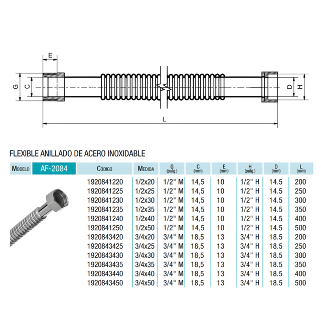 FLEXIBLE ANILLADO DE A/I 2084 1/2x25